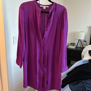 Purple Diane Von Furstenberg mini dress.